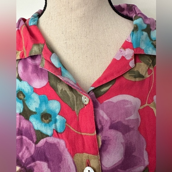 Caribbean  Joe Island Supply Co. Silk Red(1) Blue (1) Floral Print Womens Top M - Picture 4 of 12